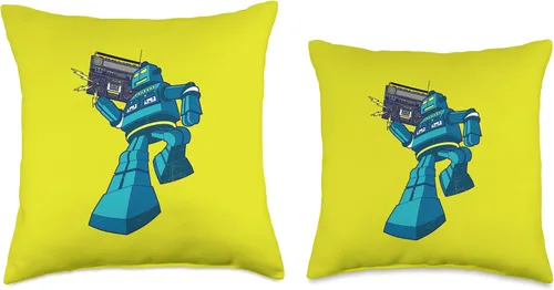 Vista 3 de Retro Robot Walkman Boombox Cassette Tape 80s Music Lover Throw Pillow