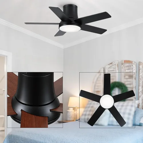 Vista 7 de Ventiladores de techo de 42 pulgadas con luces y control remoto, ventilador de techo negro de montaje empotrado para dormitorio, sala de estar