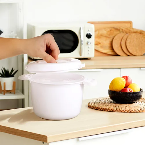 Vista 6 de Olla arrocera para microondas, olla para pasta para microondas, vaporizador de arroz de 1.9 cuartos de galón con tapa de bloqueo, ollas de pollo