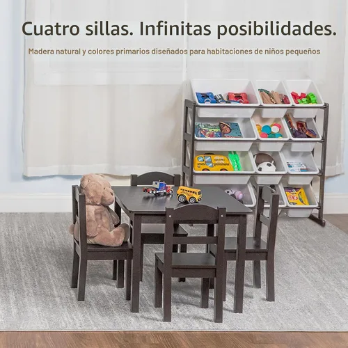 Vista 4 de Humble Crew Juego de mesa y silla para niños pequeños, muebles de Espresso