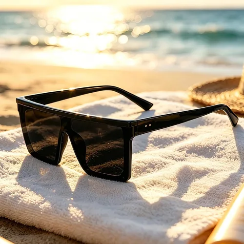 Vista 2 de Dollger - Gafas de sol cuadradas de gran tamaño para mujer y hombre, de moda, armazón negro con parte superior plana