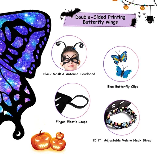 Vista 4 de Tibeha Halloween Butterfly Costume for Adult - Double-Sided Printing Wings Women Kids Girls Cape