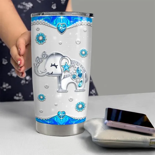 Vista 6 de SANDJEST Vaso de elefante personalizado de 20 onzas y 30 onzas con tapa, taza de viaje para café, taza para mujeres y niñas, diseño de elefante