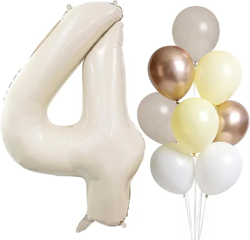Vista 15 de Globo color crema número 1 de 40 pulgadas, color beige nude, número 1, con globos de arena blanca, globos beige nude champán, crema neutra