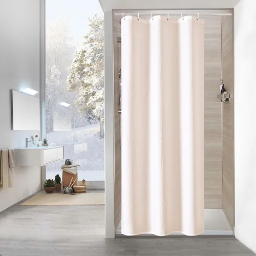 Vista 16 de MitoVilla Cortina de ducha de tela texturizada ponderada de lujo beige, 72 Marfil