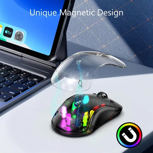 Vista 6 de Memzuoix ratón inalámbrico LED 2.4G, ratón recargable ergonómico con cubierta desmontable, ratón óptico portátil de 1200 DPI con receptor USB