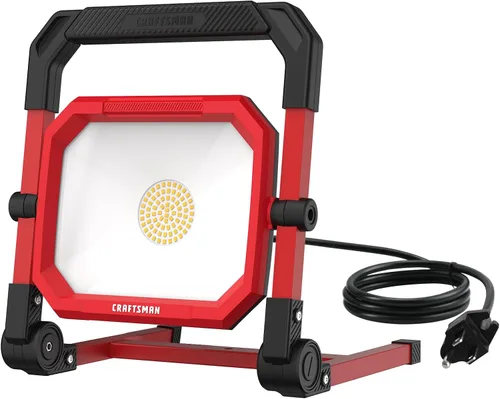 Vista 10 de CRAFTSMAN Luz de trabajo portátil inclinable LED de 1100 lúmenes 4000K en rojo con soporte giratorio de metal ajustable 2 en 1 y asa, lente