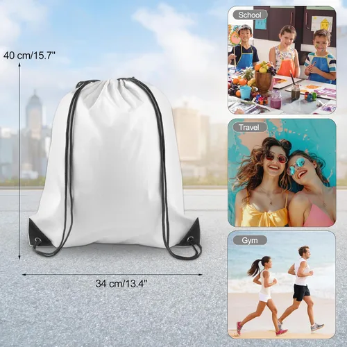 Vista 4 de KUUQA Mochila con cordón a granel, bolsas de almacenamiento para deporte, gimnasio, viajes, Blanco, Viajar