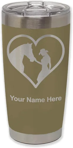 Vista 36 de LaserGram Vaso aislado al vacío de 20 onzas, corazón de vaquera de caballo, grabado personalizado incluido (negro)