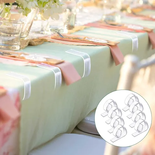 Vista 5 de Eccliy 150 clips transparentes transparentes para manteles, clips de plástico resistentes al viento, soportes para mantel de Navidad, bodas