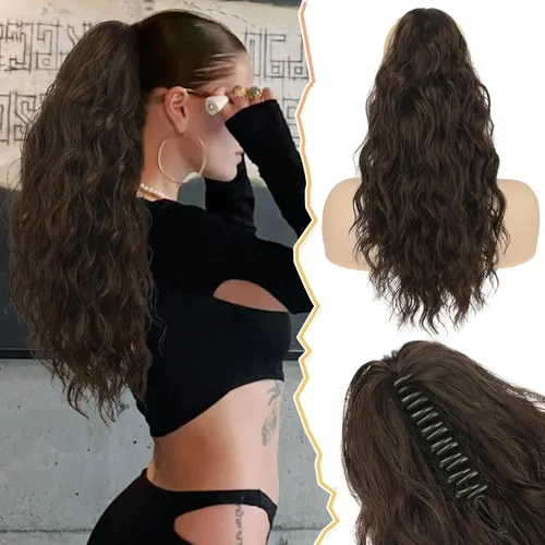 Vista 13 de BARSDAR Extensión de cola de caballo corta para mujer, extensiones de cabello sintético suave con clip de garra de 12 pulgadas, extensiones de cola