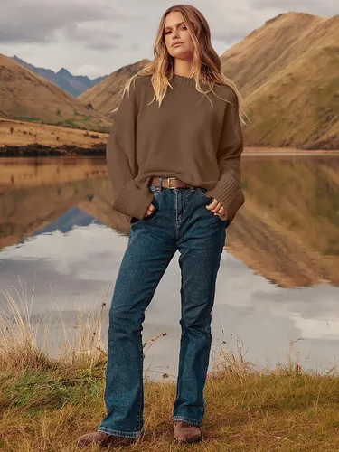 Vista 150 de LOGENE Suéter de gran tamaño para mujer, cuello redondo, manga larga, suave, mullido, suéter de punto 2025 para otoño e invierno