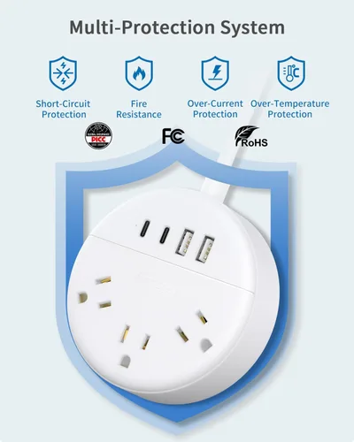 Vista 8 de NTONPOWER - Tira de alimentación de 2 clavijas con USB-C, cable de extensión de 2 clavijas de 15 pies, adaptador de salida de 2 clavijas a 3