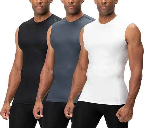 Vista 20 de DEVOPS Paquete de 3 camisas de compresión atléticas sin mangas para hombre 1# (paquete de 3) negro/azul/blanco