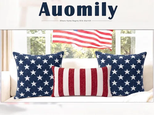 Vista 8 de Juego de 2 fundas de almohada patrióticas de felpilla con estrellas geométricas, 18 x 18 pulgadas, decoración americana para el día