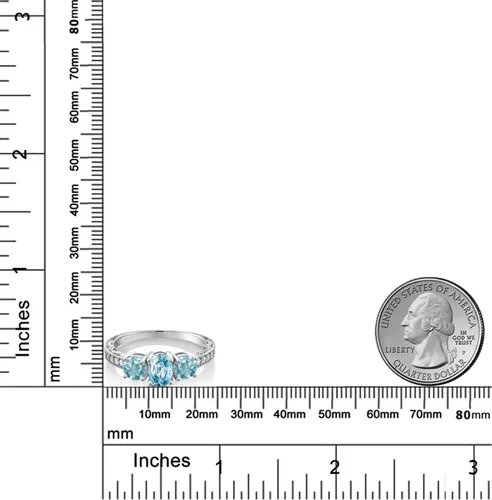 Vista 9 de Gem Stone King Anillo de compromiso de 3 piedras preciosas de oro blanco de 10 quilates con piedra natal y diamantes cultivados en laboratorio