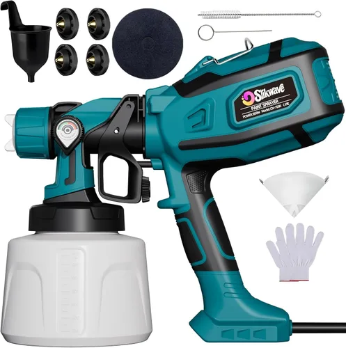 Vista 10 de Pulverizador de pintura, pistola de pulverización HVLP de 850 W con recipiente desmontable de 47.3 fl oz, pulverizadores de pintura eléctricos con 4