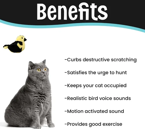 Vista 5 de SPOT Song Birds - Juguete para gatos con hierba gatera activada por el tacto, imita canciones reales de pájaros, juguete que funciona