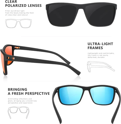 Vista 3 de Square Polarized Sunglasses for Men and Women Lightweight Frame Sun Glasses with UV Protection