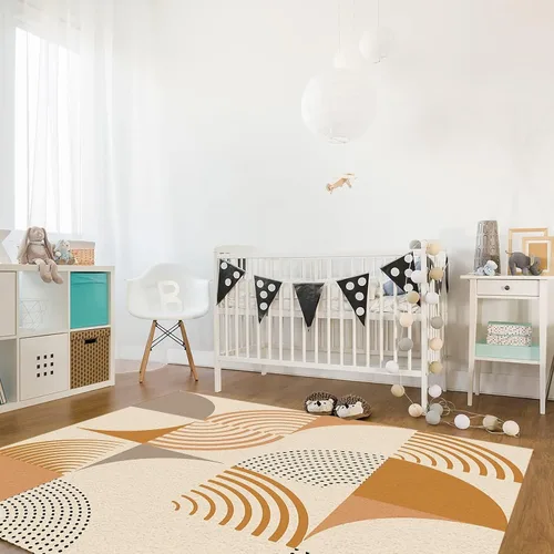 Vista 3 de Alfombra de área elipse de línea abstracta naranja, alfombra grande minimalista de puntos negros, alfombra antideslizante para interiores, lavable a