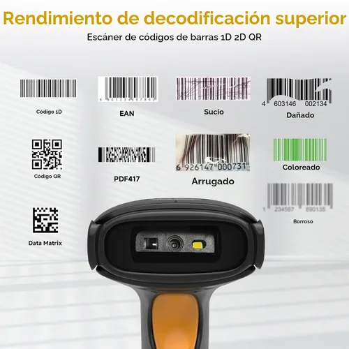 Vista 3 de VOTTAN Escáner de código de barras QR 2D, Bluetooth y 2.4G inalámbrico y USB con cable para conectar iPad teléfono, tableta, PC, POS, UPC EAN 1D