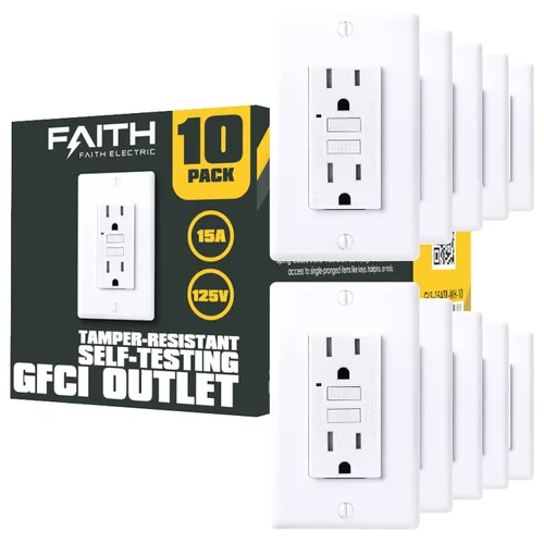 Vista 11 de Faith Salida GFCI de 15 amperios, lista ETL, toma eléctrica GFI resistente a manipulaciones, interruptor de circuito de falla de tierra
