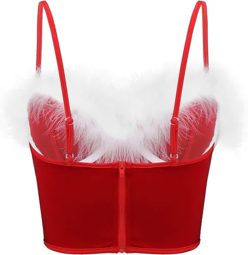 Vista 2 de Disfraz de Papá Noel para mujer, camisola de franela para fiesta de Navidad, tirantes delgados, corsé, camiseta sin mangas