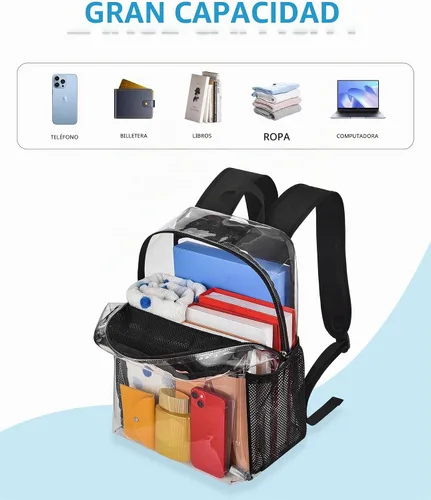 Vista 3 de Paxiland Mochila transparente resistente, 16 x 13 x 7 pulgadas, bolsa