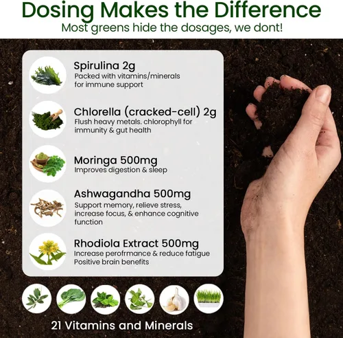 Vista 5 de Superalimento en polvo 100% natural de verduras – Suplemento diario con 38 superalimentos, vitaminas y minerales – Apoya la energía, el estrés