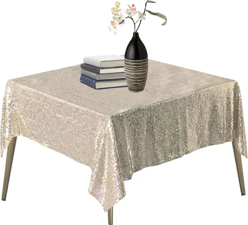 Vista 42 de Mantel de lentejuelas color azul bebé de 50" Cubierta de mesa con purpurina redonda color azul claro de lentejuelas metálicas Sobremanteles de mesa