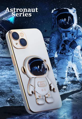 Vista 4 de Funda de astronauta compatible con iPhone 14 14 Plus 14 Pro Max 6D chapado en 6D con soporte, color negro para 14 Pro