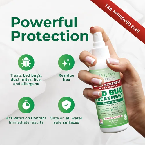Vista 2 de Hygea Natural Spray de viaje natural extra fuerte para chinches y ácaros, tamaño aprobado por la TSA, apto para niños y mascotas, sin manchas