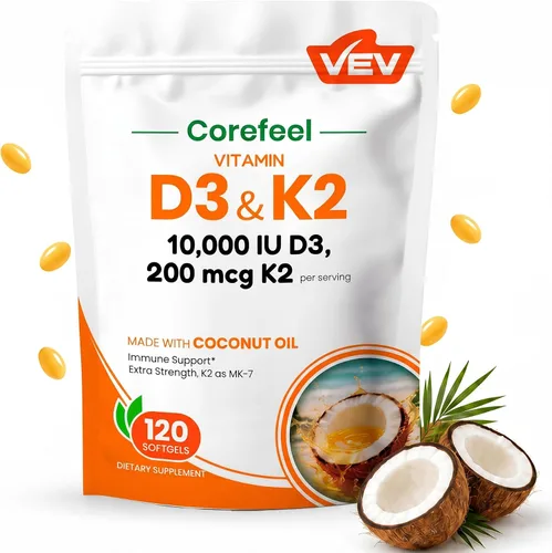 Vista 9 de VEV Corefeel Vitamina D3 K2 10,000 UI, 200 mcg MK-7, 300 cápsulas blandas