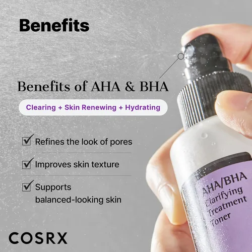 Vista 4 de COSRX AHA/BHA Toner de Tratamiento 5.07 fl.oz/ 150ml, Spray Exfoliante Facial para Puntos Blancos, Poros y Piel Desigual, Tónico Coreano, No Testado