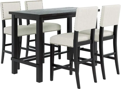 Vista 8 de Harper & Bright Designs Juego de comedor de 5 piezas, mesa clásica elegante y 4 sillas en color espresso y beige