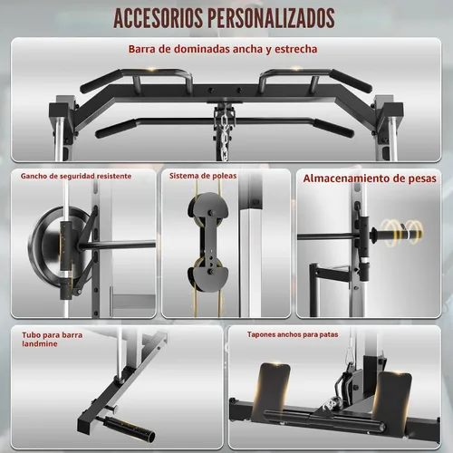Vista 4 de OPPSDECOR All-in-One Adjustable Smith Machine with LAT-Pull Down System Multi-Function Power Cage for Home Gym Cable Crossover Squat Rack of
