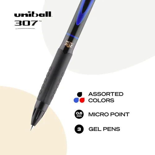 Vista 2 de Uniball 307 - Bolígrafos de gel de micropunta de 0.020 in, paquete de 3 bolígrafos de colores surtidos, punta fina, escritura suave, bolígrafos a