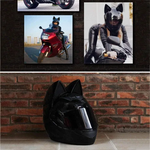 Vista 3 de Casco de motocicleta personalizado para adultos, para hombres y mujeres, con locomotora de gato fresco para motocicleta, con certificación Negro