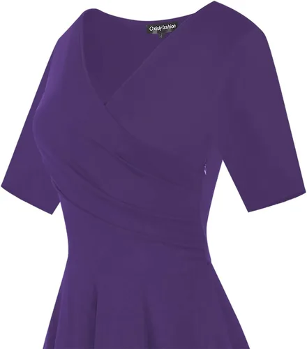 Vista 6 de oxiuly OX233 - Vestido informal, cruzado, con cuello en V, estampado floral, acampanado, por debajo de la rodilla y de verano para mujer