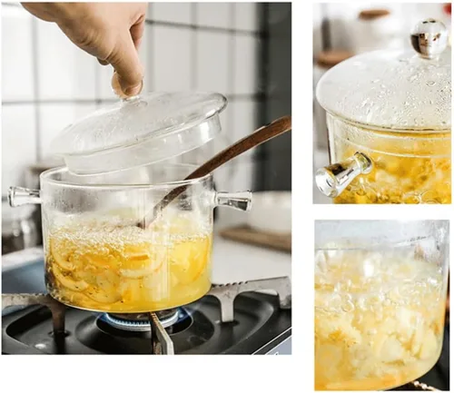 Vista 6 de Olla de cocina de vidrio transparente Cacerola de vidrio para ensalada de sopa de fideos