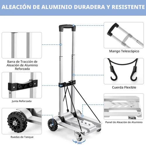 Vista 6 de KEDSUM - Carretilla de equipaje de utilidad de 270 libras con 4 ruedas, carretilla de mano de aluminio 100%, carretilla plegable con ruedas