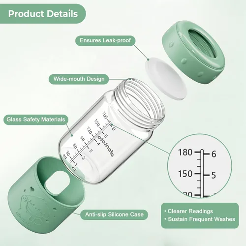 Vista 8 de Botellas de almacenamiento de leche materna de vidrio, botellas de repuesto con bomba Spectra, sin BPA, cuello ancho, botella de vidrio de Verde
