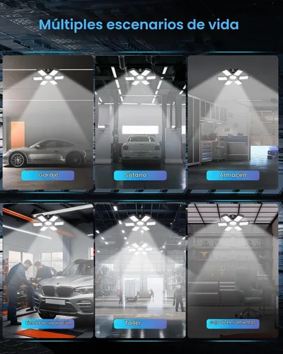 Vista 6 de AUDLES - Paquete de 1 luz de garaje, 200 W, 20000 lm, 6500 K, luces LED para taller, luces de techo LED para garaje con 6+1 paneles deformables
