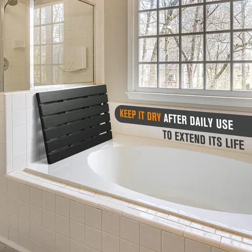 Vista 6 de Tapete de baño para ducha de lujo, antideslizante, de madera de bambú, impermeable, para uso en interiores o exteriores (negro)