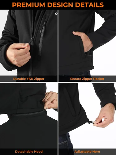 Vista 6 de ORORO Batería mejorada chaqueta térmica para hombre con batería y capucha extraíble