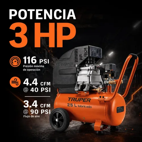 Vista 2 de Compresor horizontal 25 L, 3 HP (potencia máxima), 120 V