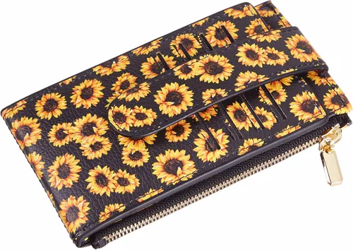 Vista 5 de Chelmon Cartera para mujer delgada con bloqueo RFID, billetera plegable con varios compartimientos para tarjetas con bolsillo con cremallera