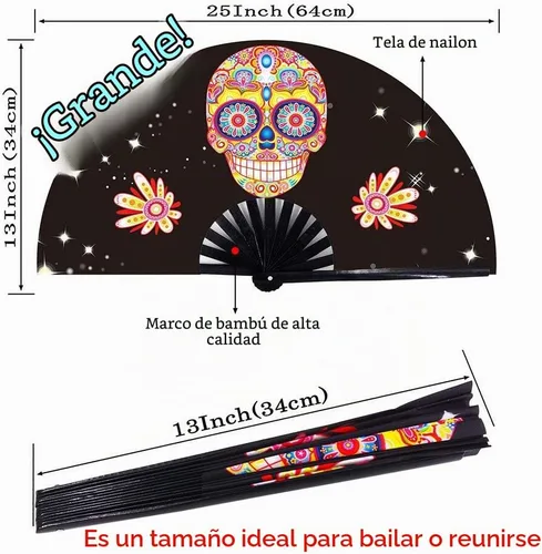 Vista 5 de Abanico grande plegable de mano para baile de línea, abanico de clic para botas en el suelo, para baile, fiesta, decoración, festival (Alien)