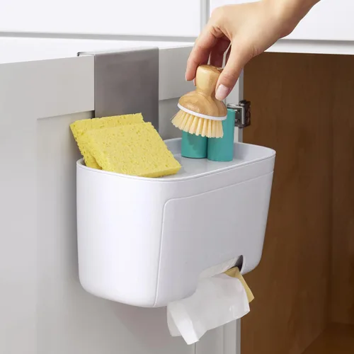Vista 7 de YouCopia DoorStash Dispensador de Bolsas de Basura, Organizador Colgante para Puerta de Armario de Cocina con Tapa Desmontable para Almacenamiento