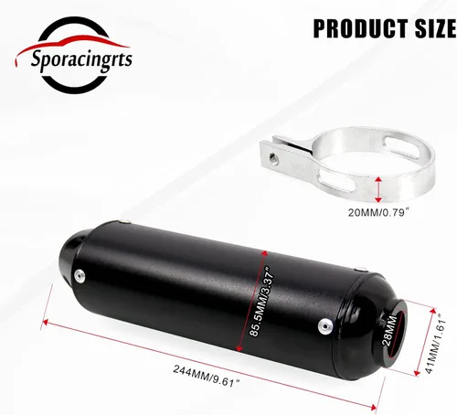 Vista 2 de Sporacingrts Silenciador de escape negro de 26 mm 1.02 pulgadas, silenciador para moto de tierra Compatible con QUAD ATV 4 Wheeler Dune Buggy, moto